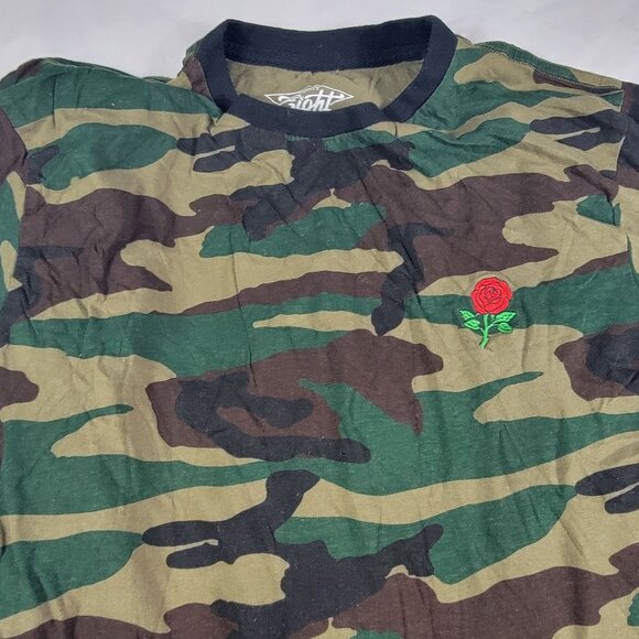 Eighty Eight Mens Large Green Brown Camouflage Long Sleeve Shirt Rose Embroidery - Picture 4 of 8